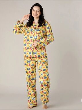 Mahogany Floral Pajama Set Cat Lovers Cotton Button Down Long Sleeve Pants Small